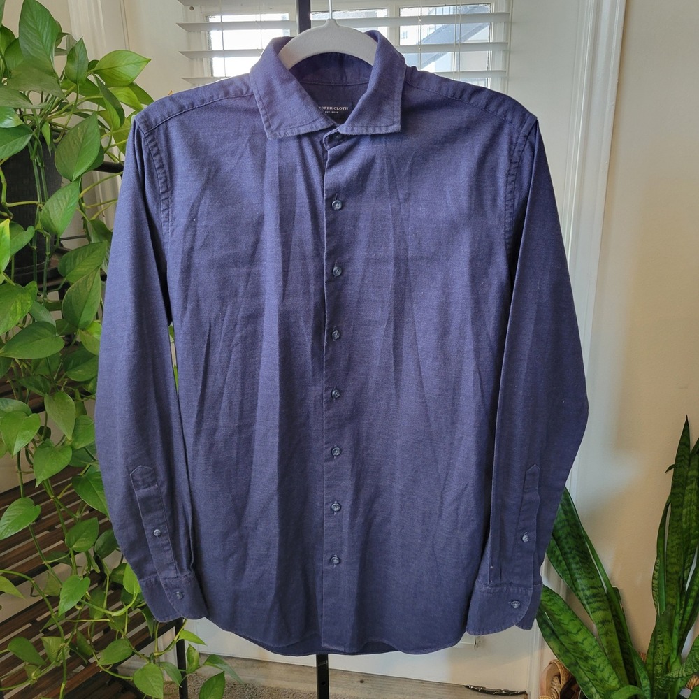 Proper Cloth Mens Med Navy Blue Heather Long Sleeve Button Down Cotton Shirt